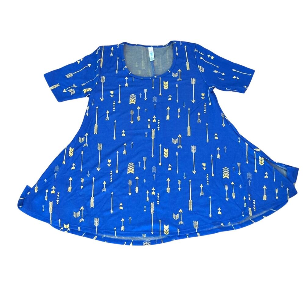 LuLaRoe Blue Yellow Bohemian Style Arrow Print Festival Short Sleeve Top